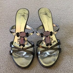EUC Silver Giuseppe Zanotti mule’s w/ purple gems